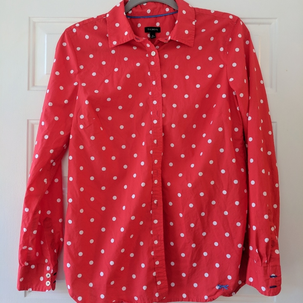 Talbots Red Polka Dot Button Up